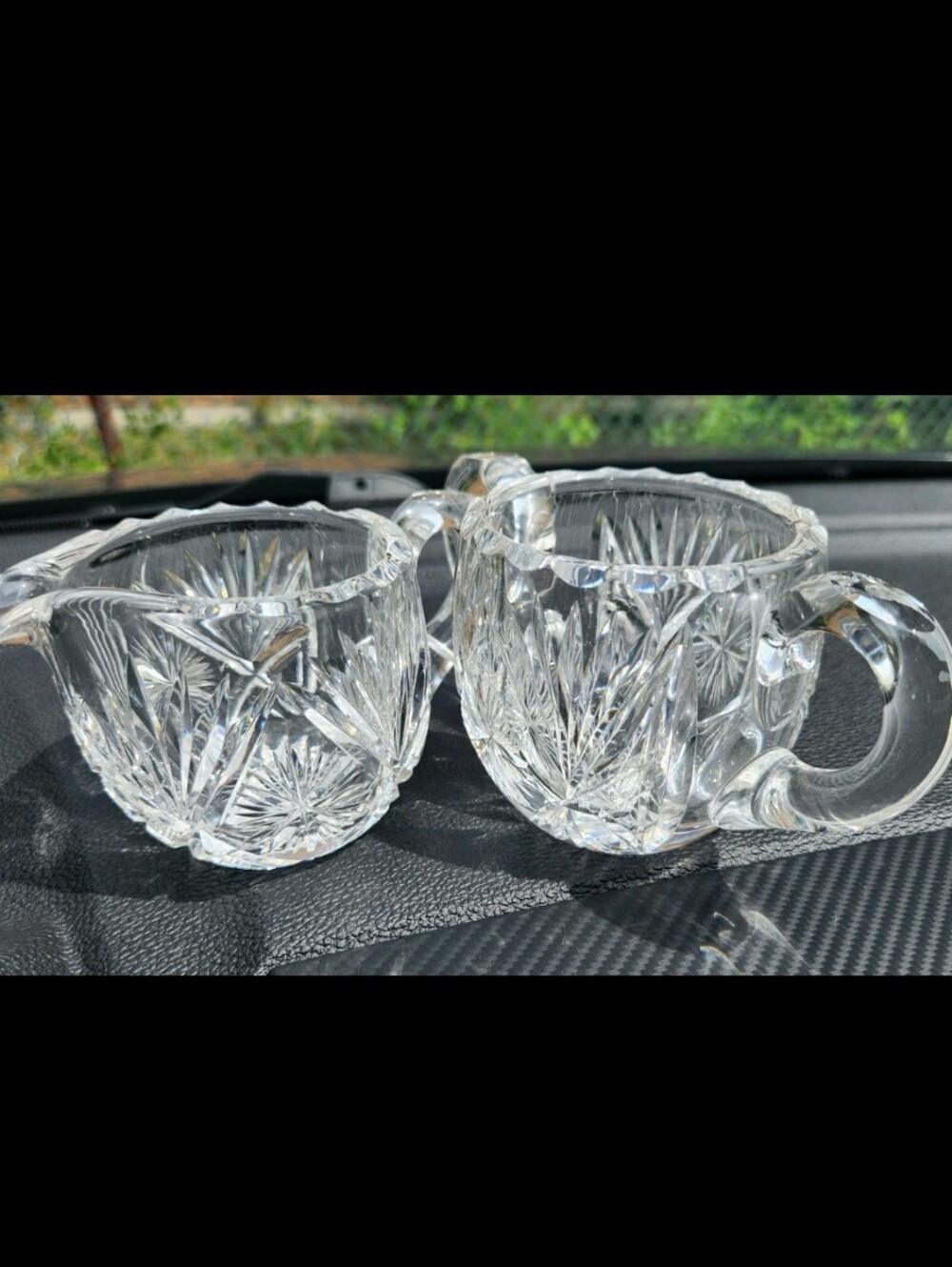 Antique American Brilliant Period (ABP) cut crystal creamer and sugar bowl